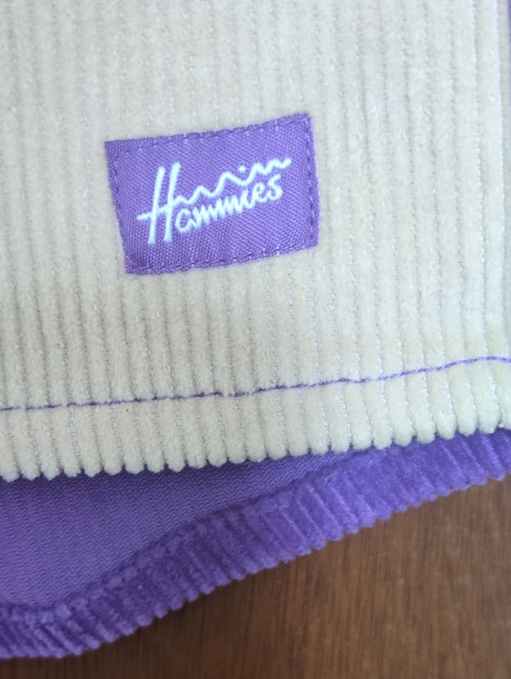 High-Waist Purple & Cream Corduroy Colorblock Women's Shorts - Picture 2 of 4